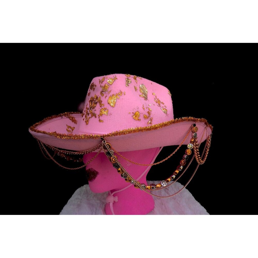 Pink Gold Leaf Cowgirl Hat